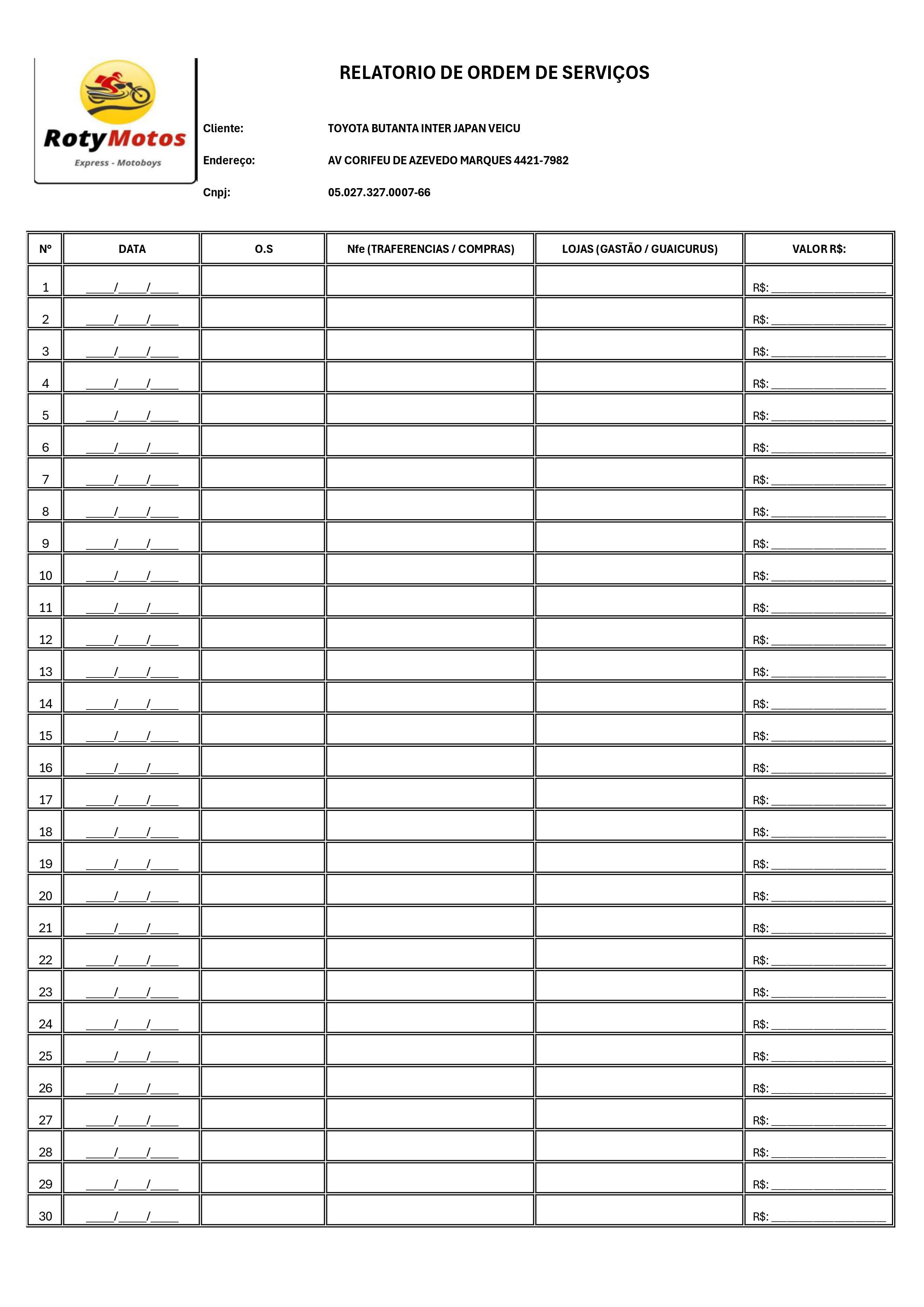 Relatorio de custos Moto-Service